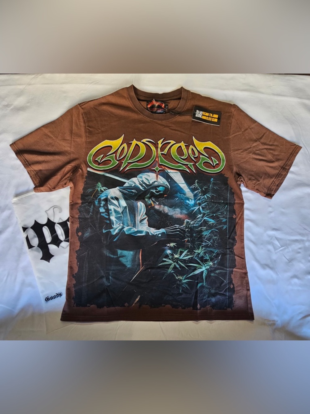 Godspeed Graphic Tee in Brown with Green Yellow Logo